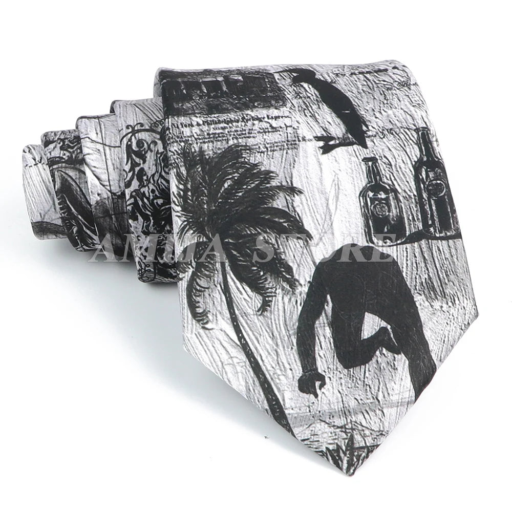 男士復古塗鴉圖案仿絲領帶 8厘米