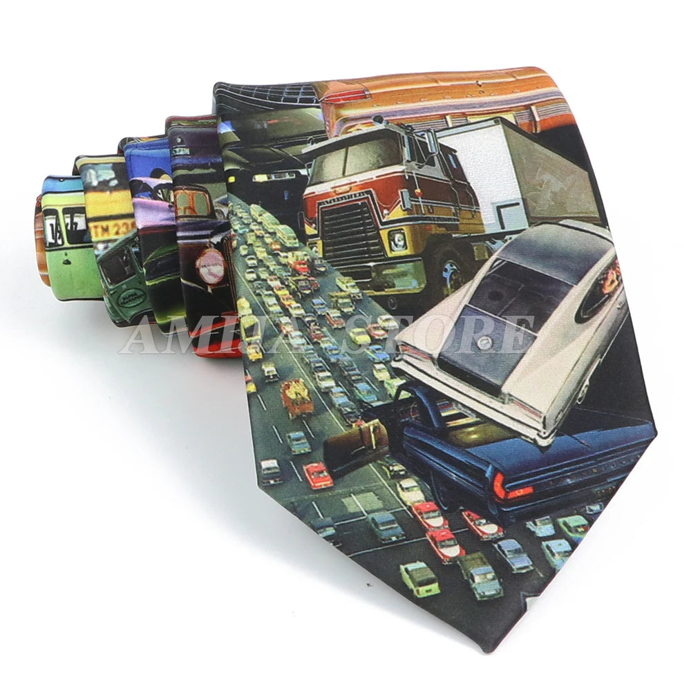 男士復古塗鴉圖案仿絲領帶 8厘米