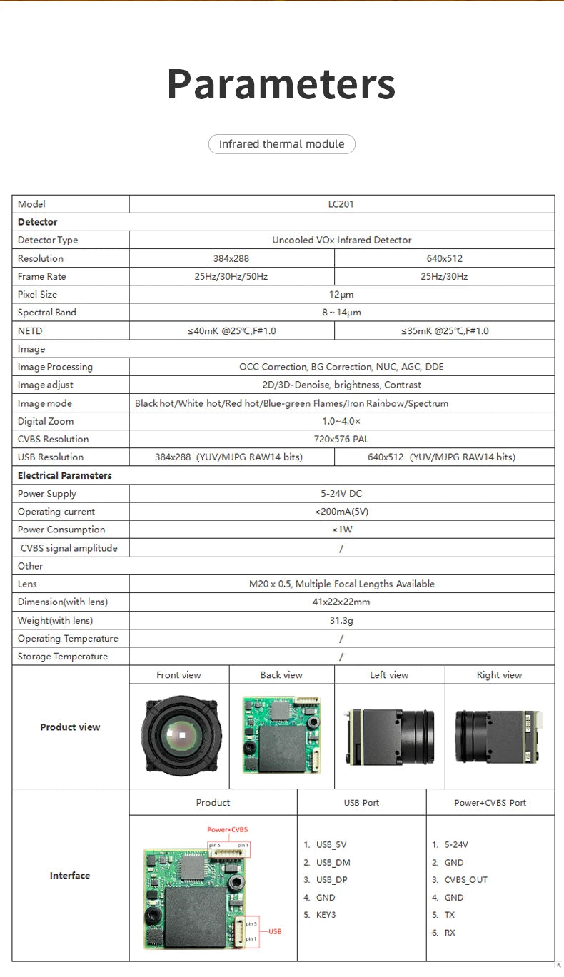 Máy Ảnh Nhiệt Hồng Ngoại FPV USB UVC 9.1mm LC201
