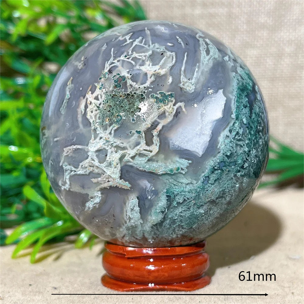 Moss Agate Ball - Spiritual Power &amp; Decoration