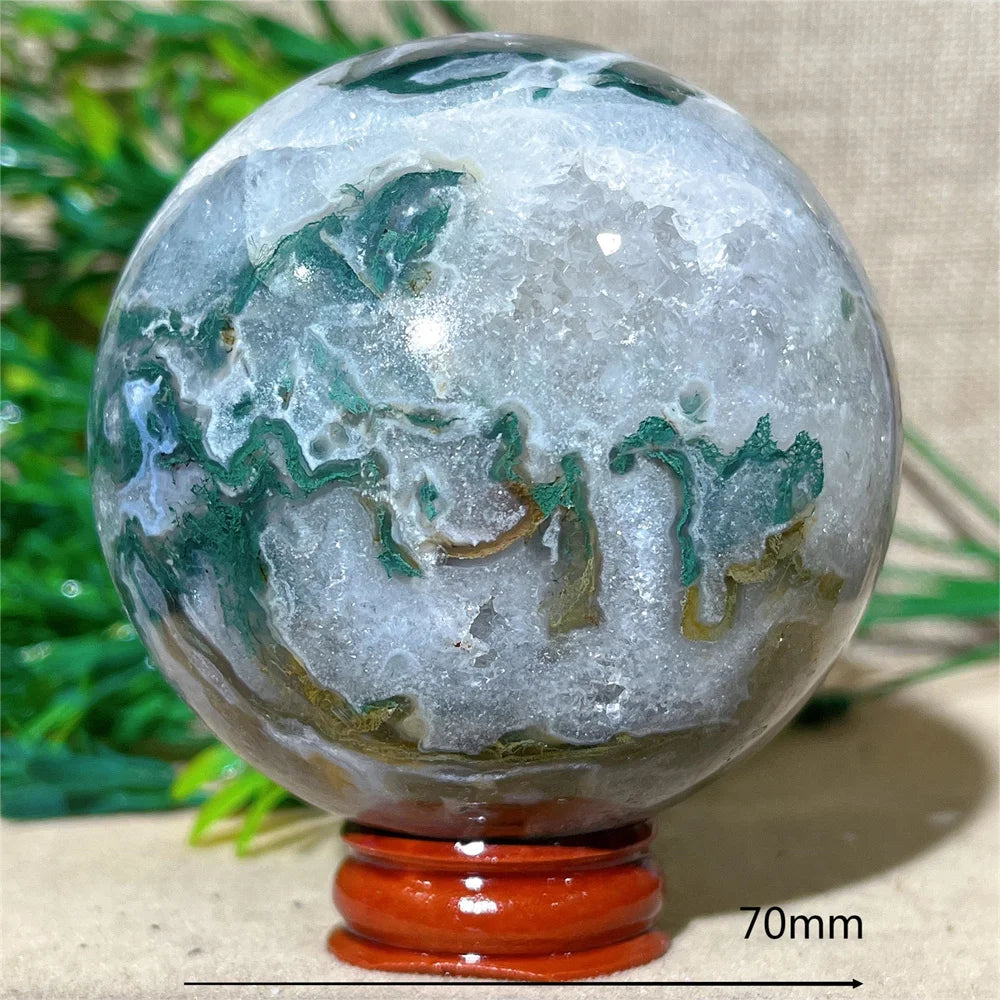 Moss Agate Ball - Spiritual Power &amp; Decoration