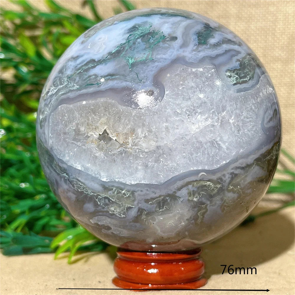 Moss Agate Ball - Spiritual Power &amp; Decoration