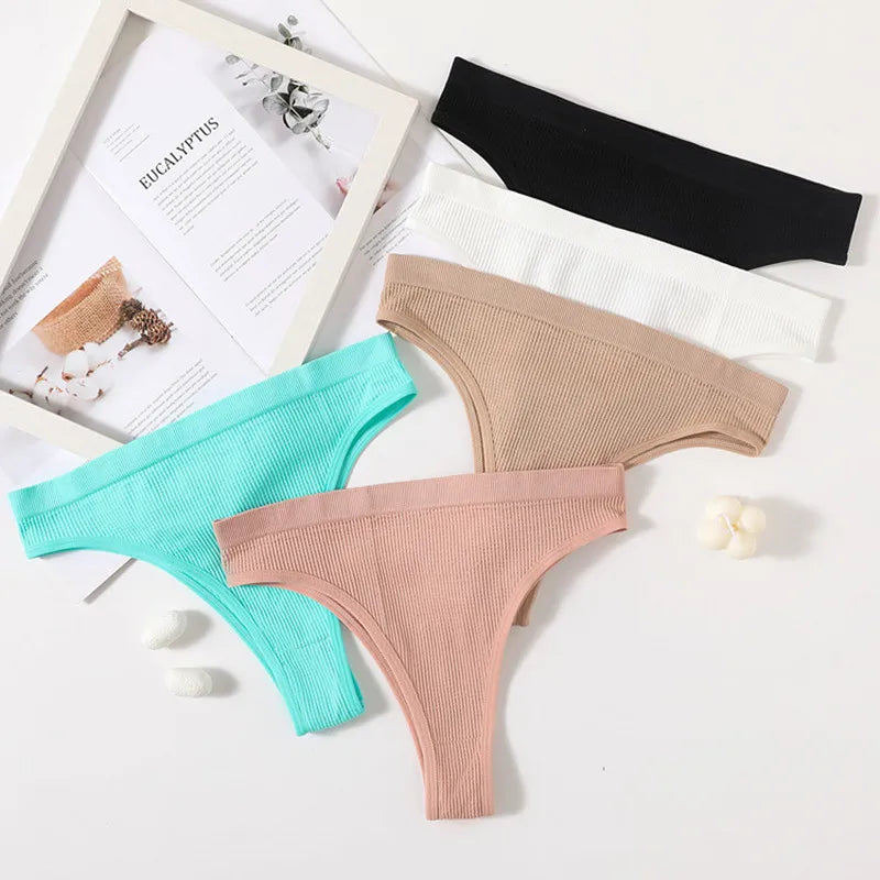 5Pcs/Set Seamless Briefs Women Brazilian Panties Sexy Lingerie Female Underpants Low Rise Bottom Solid Color Underwear M-L
