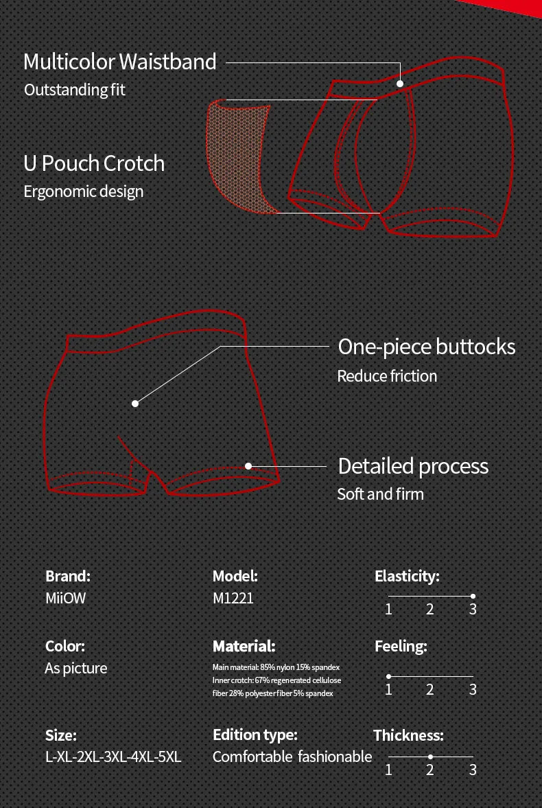 MiiOW Men's Underwear 3PCS Cold Silk Antibacterial L-5XL