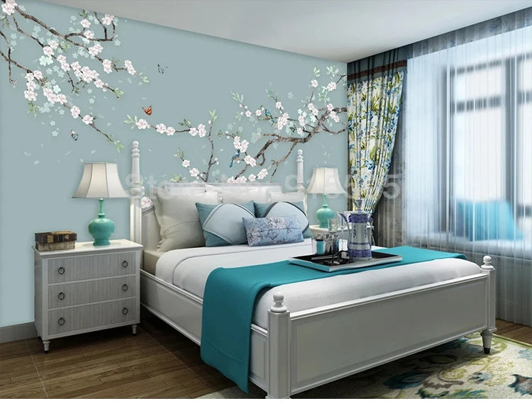 Chinese Style Hand Painted Flower And Bird Sofa TV Background 3D Photo Wallpaper Modern Bedroom Living Room Mural Wall Covering - Daisan Mart