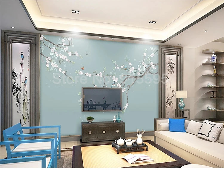 Chinese Style Hand Painted Flower And Bird Sofa TV Background 3D Photo Wallpaper Modern Bedroom Living Room Mural Wall Covering - Daisan Mart