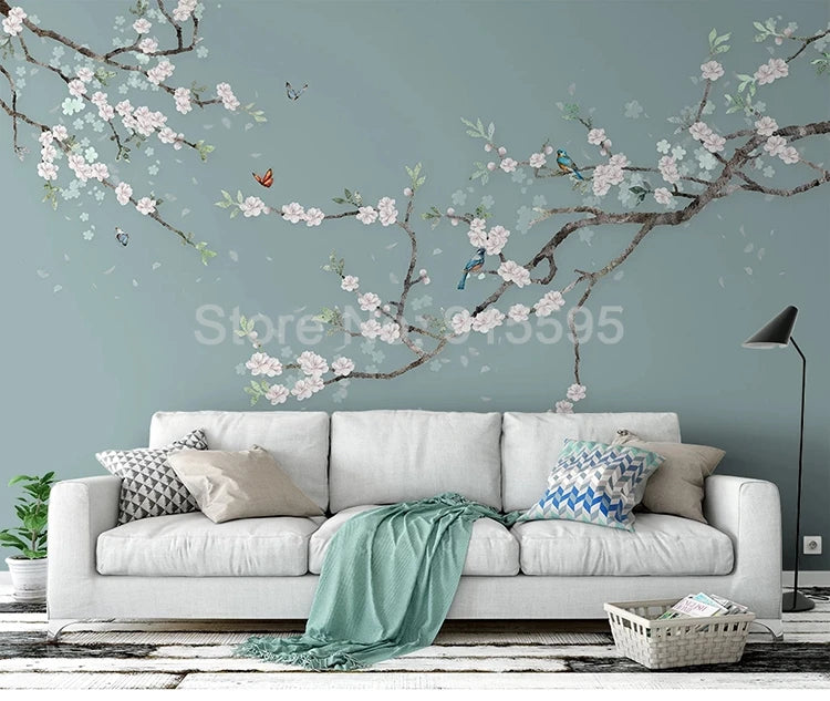 Chinese Style Hand Painted Flower And Bird Sofa TV Background 3D Photo Wallpaper Modern Bedroom Living Room Mural Wall Covering - Daisan Mart