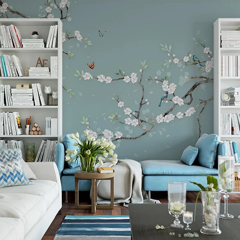 Chinese Style Hand Painted Flower And Bird Sofa TV Background 3D Photo Wallpaper Modern Bedroom Living Room Mural Wall Covering - Daisan Mart