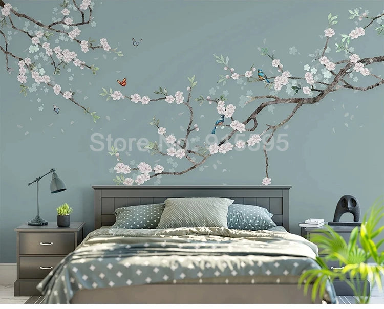 Chinese Style Hand Painted Flower And Bird Sofa TV Background 3D Photo Wallpaper Modern Bedroom Living Room Mural Wall Covering - Daisan Mart
