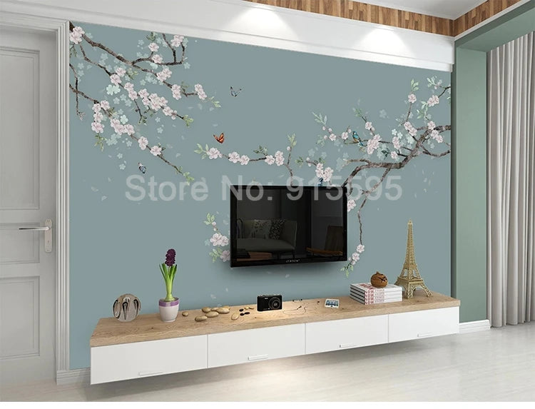 Chinese Style Hand Painted Flower And Bird Sofa TV Background 3D Photo Wallpaper Modern Bedroom Living Room Mural Wall Covering - Daisan Mart