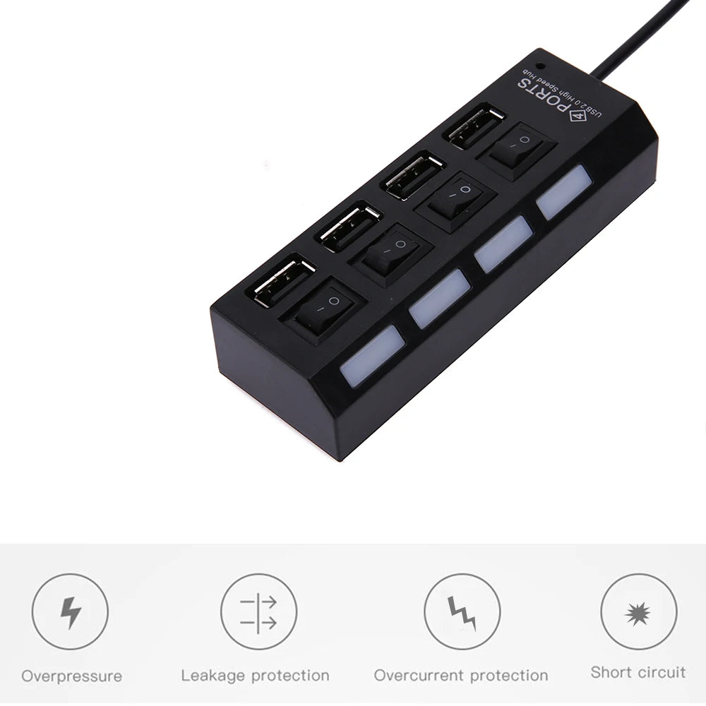 Hub USB 7 Cổng 2.0 Đa Năng với Công Tắc và Cáp Chuyển - Daisan Mart