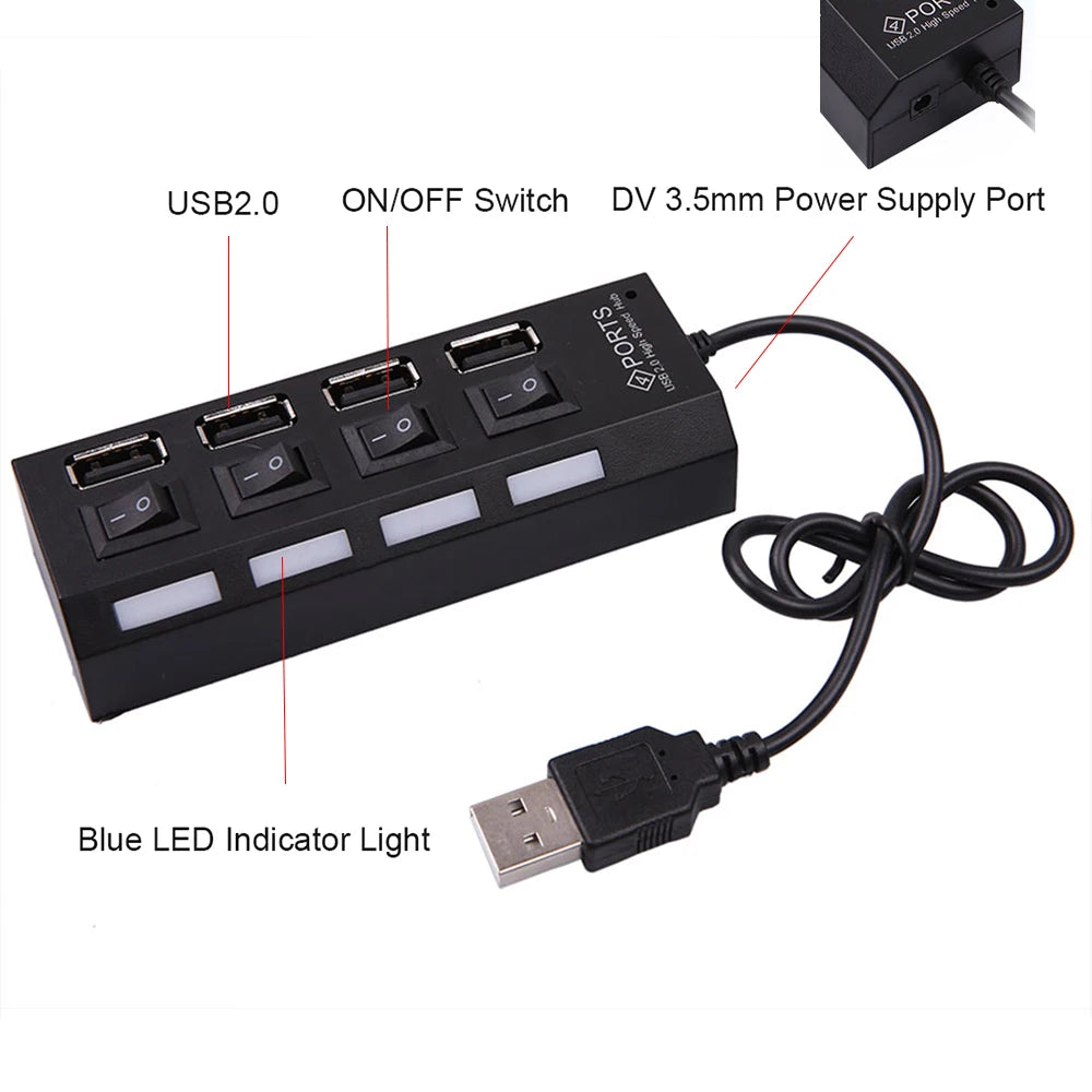 Hub USB 7 Cổng 2.0 Đa Năng với Công Tắc và Cáp Chuyển - Daisan Mart