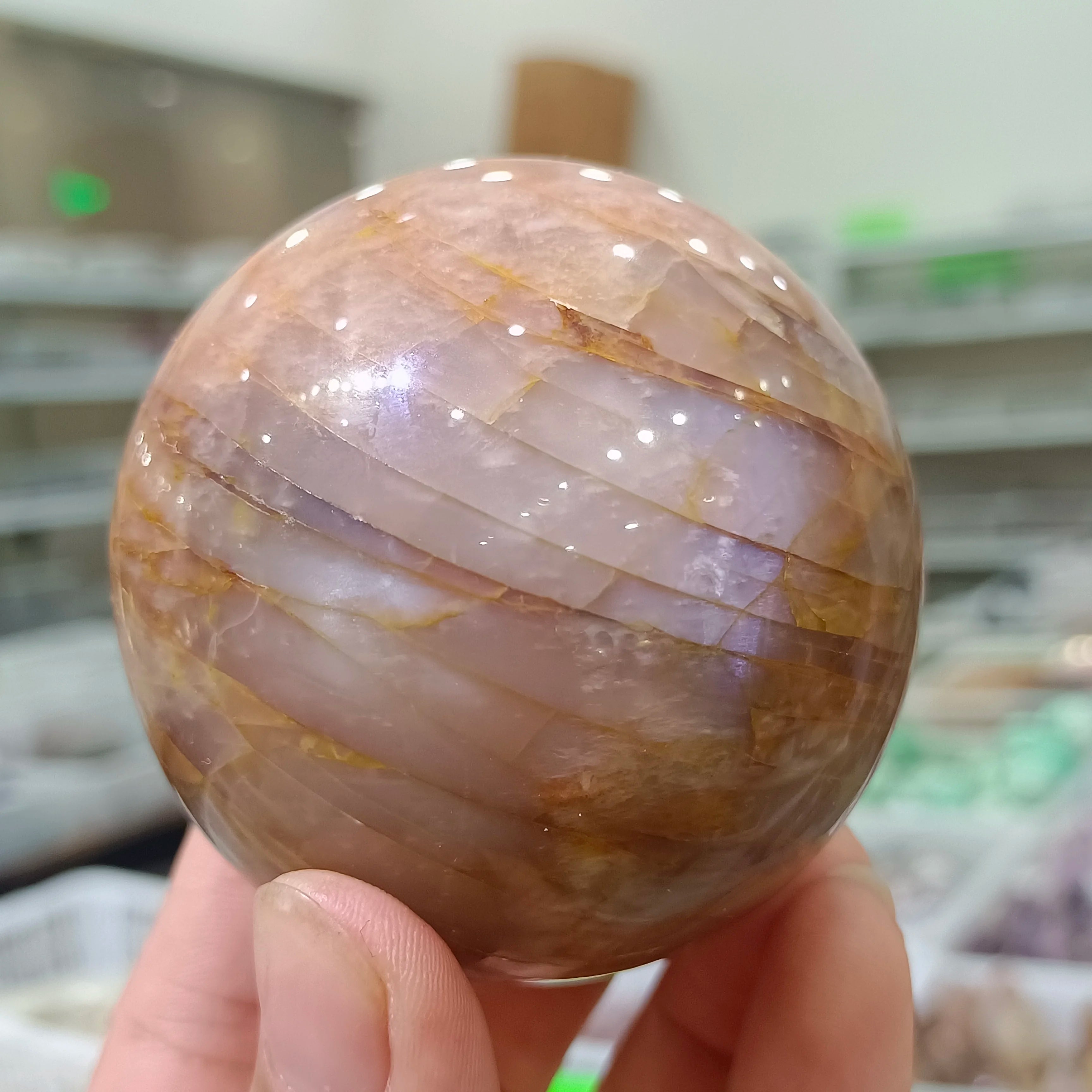 Quả cầu Đá Mặt Trăng Cam Tự Nhiên Trị Liệu Decor - Daisan Mart
