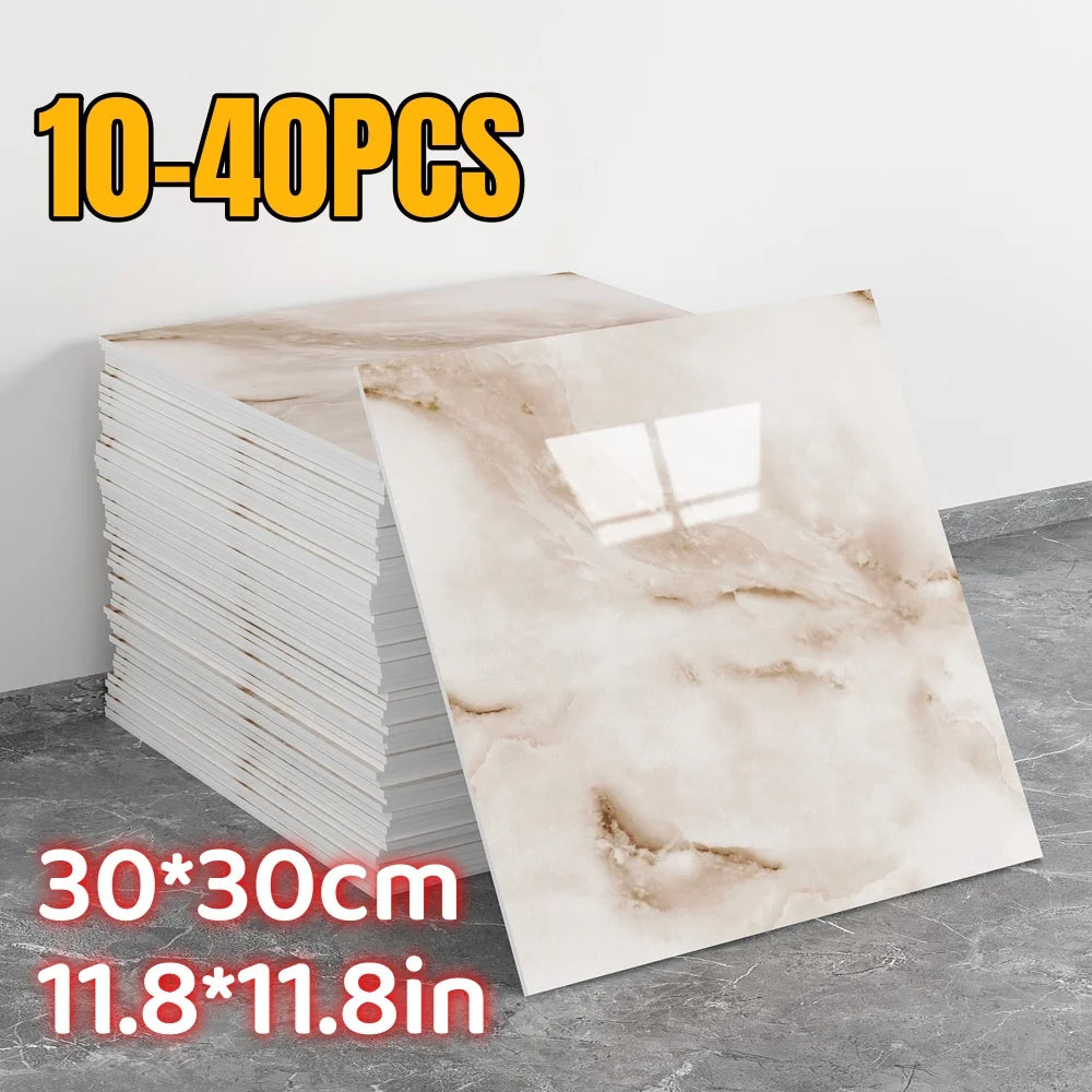 Chồng gạch vuông 30x30cm màu be, bề mặt bóng, số lượng 10-40 miếng, trên nền xám.