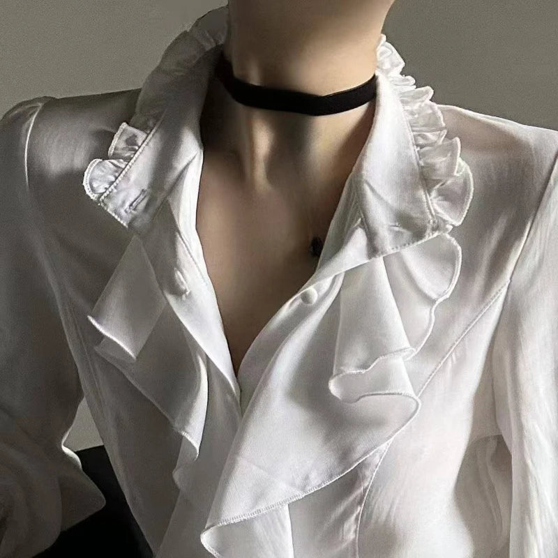 Office Lady French Elegant Shirt Solid Caual Long Sleeve Tops Woman New Black Vintage Fashion Blouses Korean Style - Daisan Mart