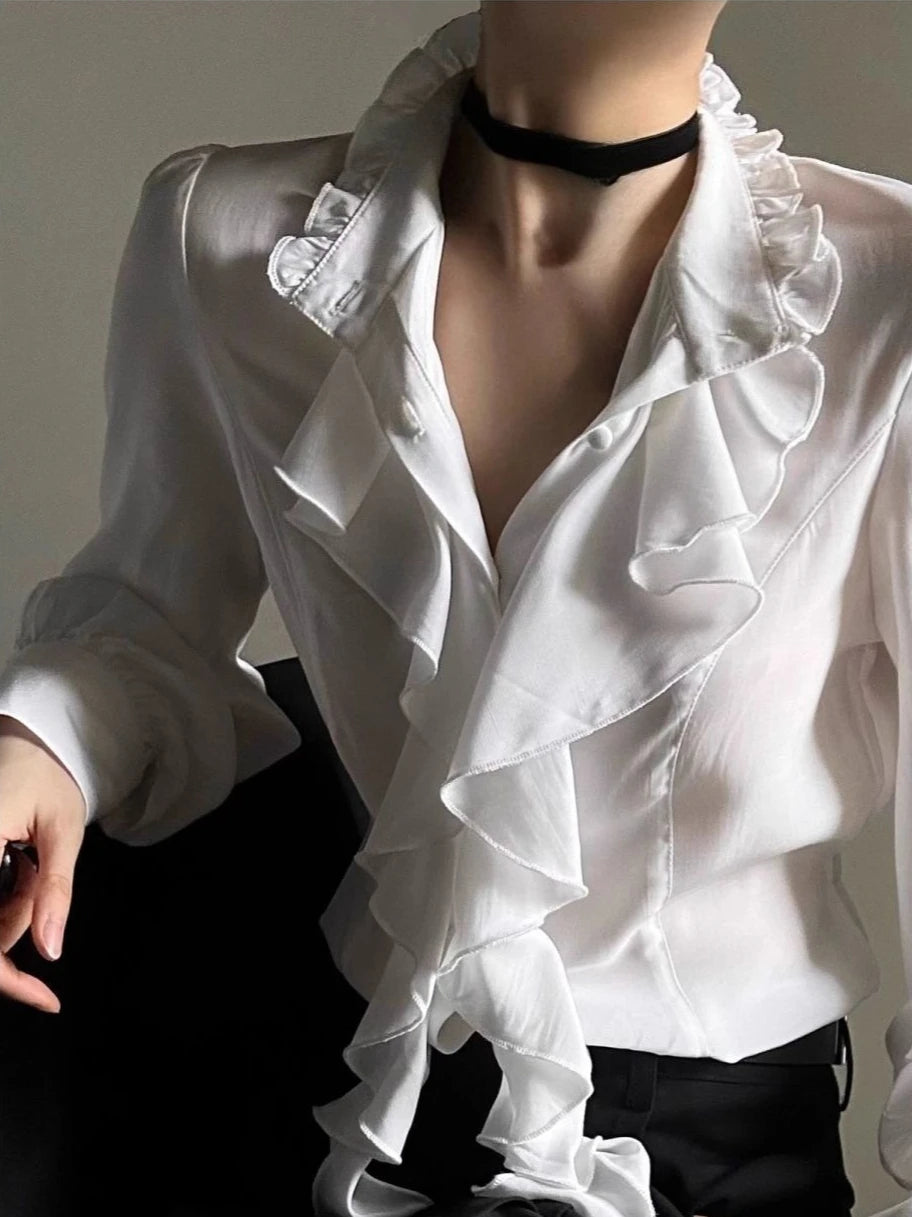 Office Lady French Elegant Shirt Solid Caual Long Sleeve Tops Woman New Black Vintage Fashion Blouses Korean Style - Daisan Mart