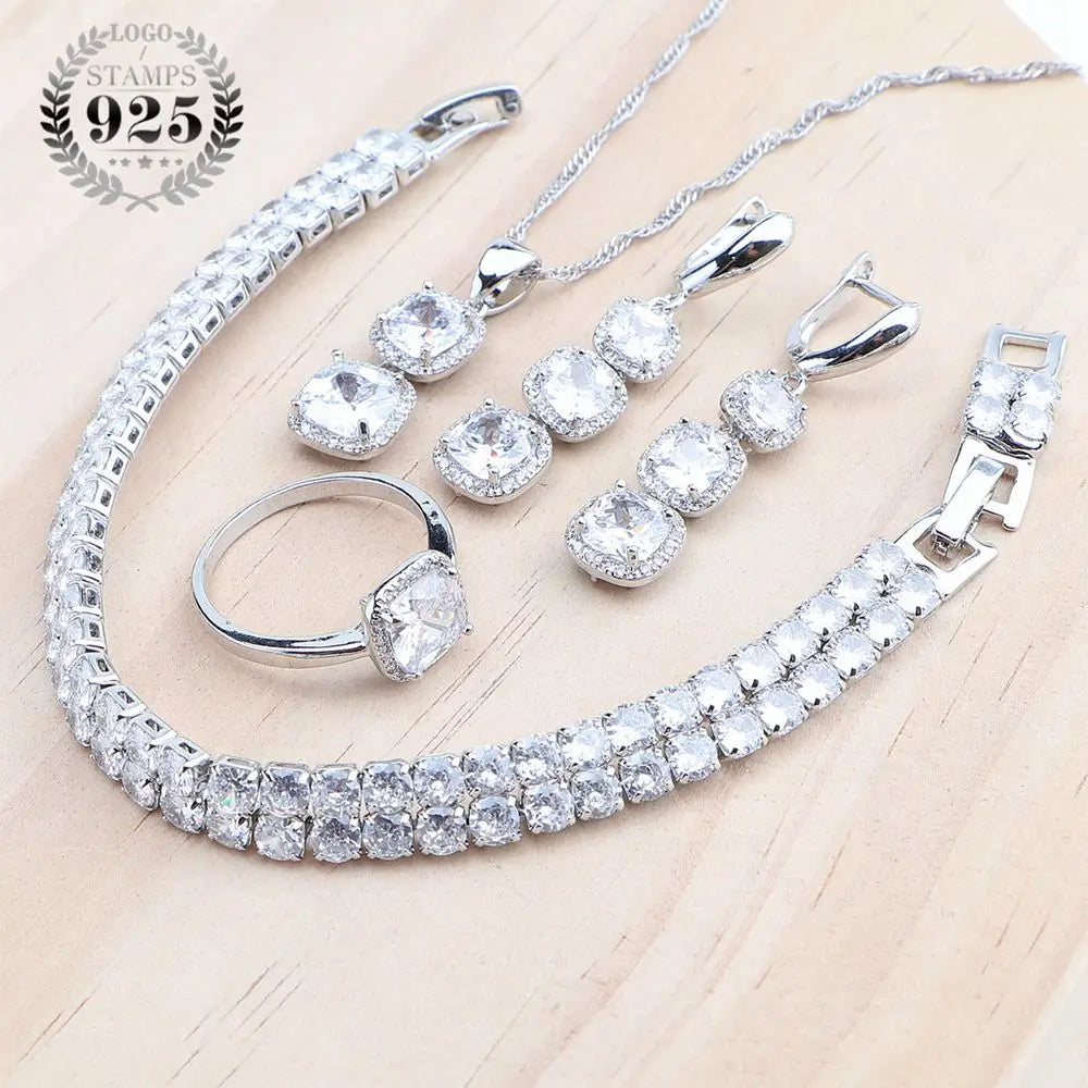 Bộ Trang Sức Bạc 925 Nữ: Hoa Tai, Dây Chuyền Zircon