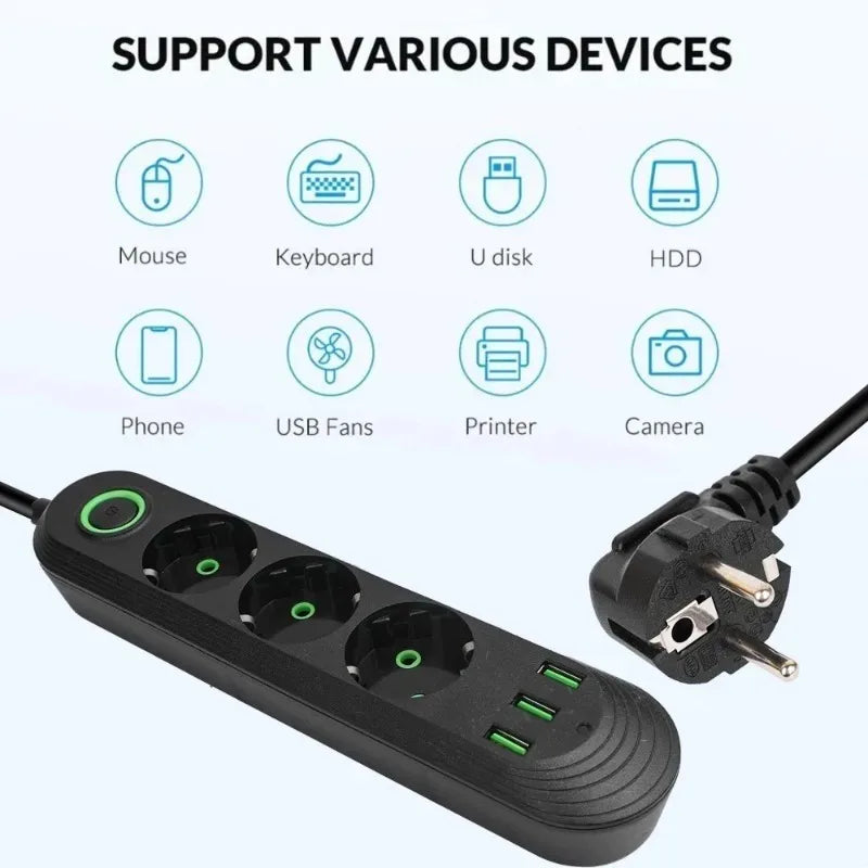 Ổ Cắm Điện Đa Năng 3/4/5 Cổng USB 2500W EU Plug - Daisan Mart
