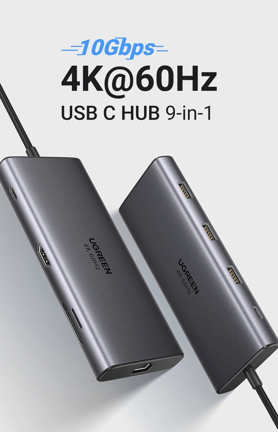 UGREEN 10Gbps USB C HUB 4K60Hz Type-C to HDMI RJ45 PD100W SD&TF USB Adapter for Macbook iPad Samsung Laptop Accessories Docking - Daisan Mart