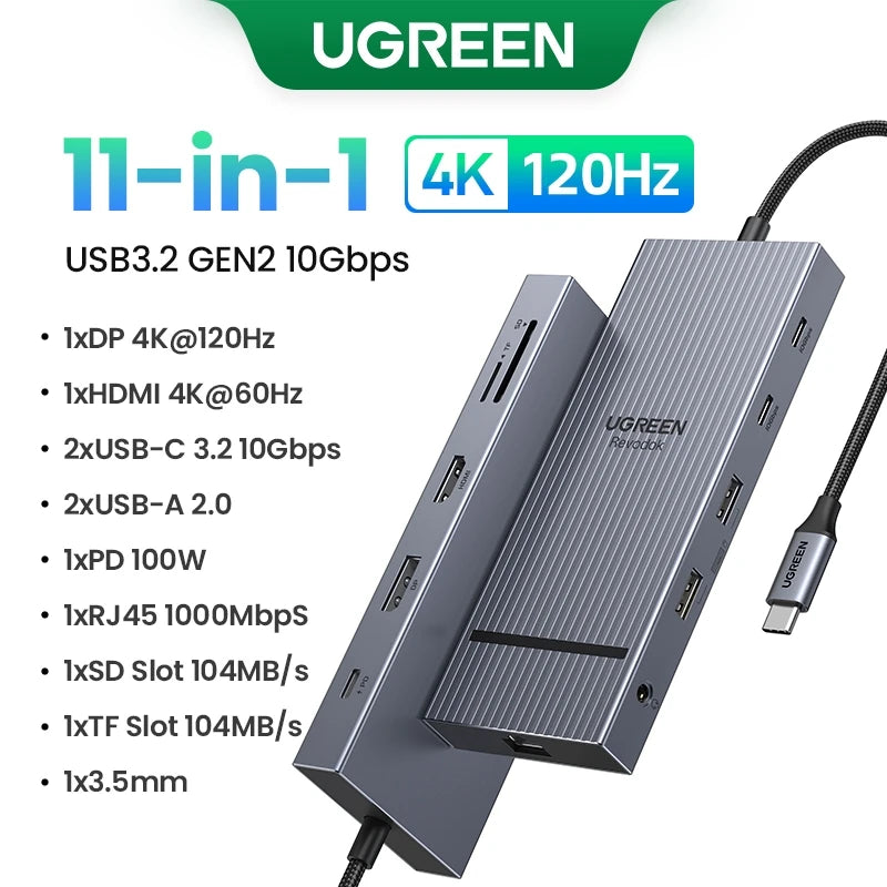 UGREEN 10Gbps USB C HUB 4K60Hz Type-C to HDMI RJ45 PD100W SD&TF USB Adapter for Macbook iPad Samsung Laptop Accessories Docking - Daisan Mart