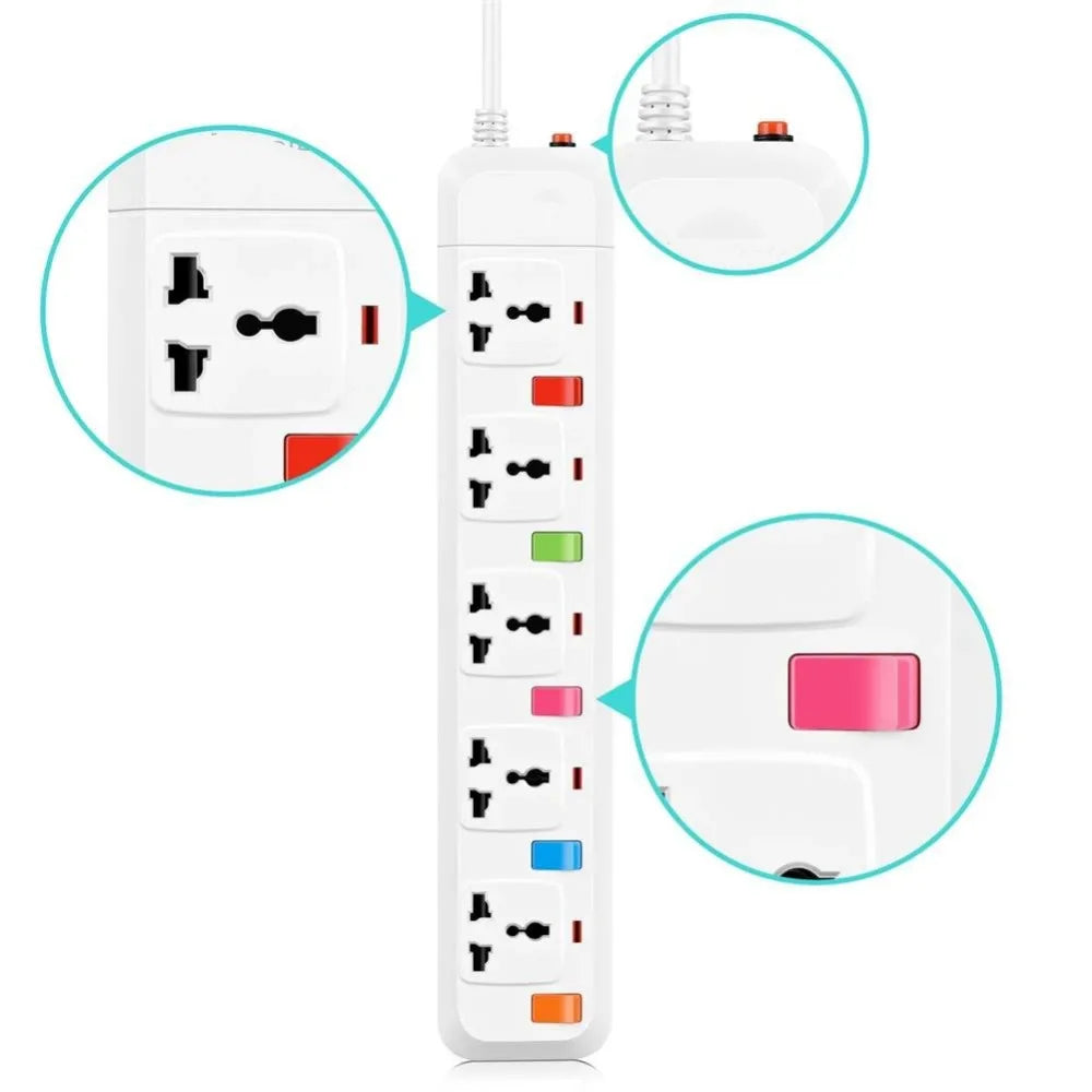 Melery Electrical Power Strip 3/4/5 AC Universal Outlets US/UK/EU/AU Plug Socket USB Extension Cord Individual Switch Control - Daisan Mart