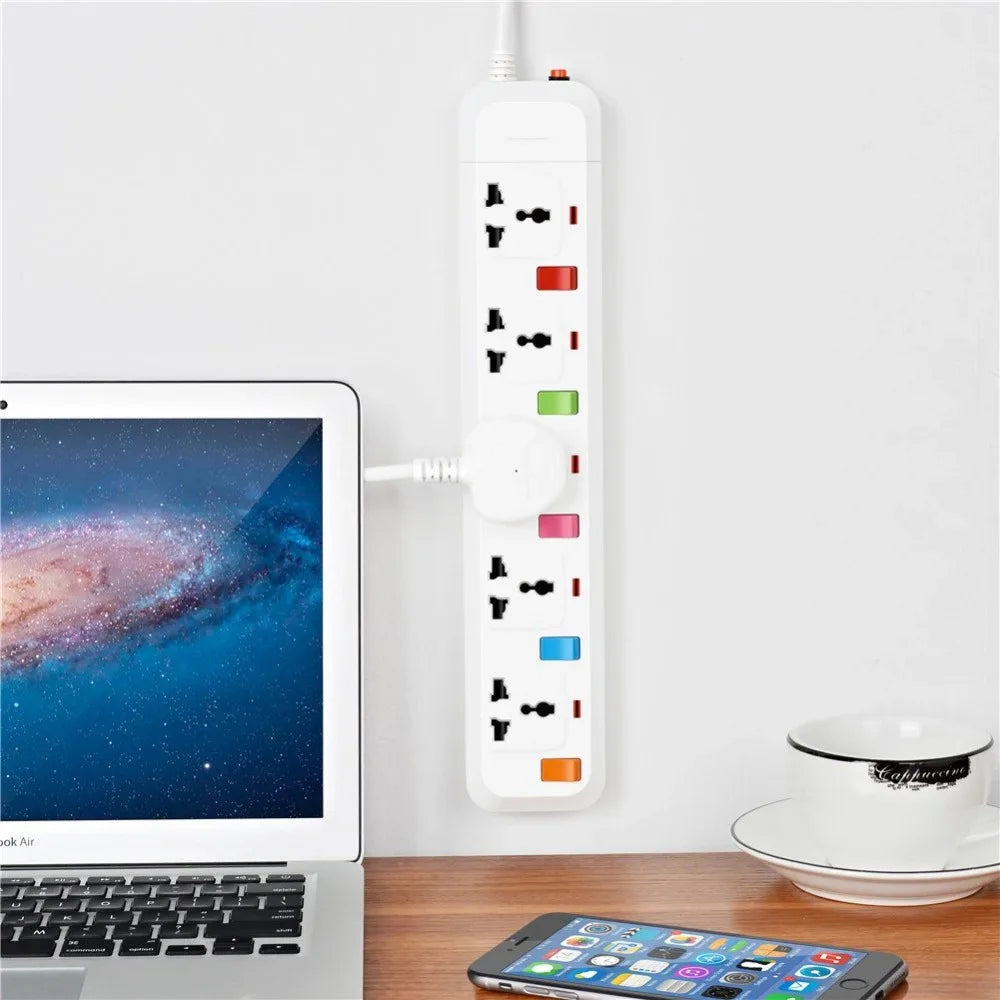 Melery Electrical Power Strip 3/4/5 AC Universal Outlets US/UK/EU/AU Plug Socket USB Extension Cord Individual Switch Control - Daisan Mart