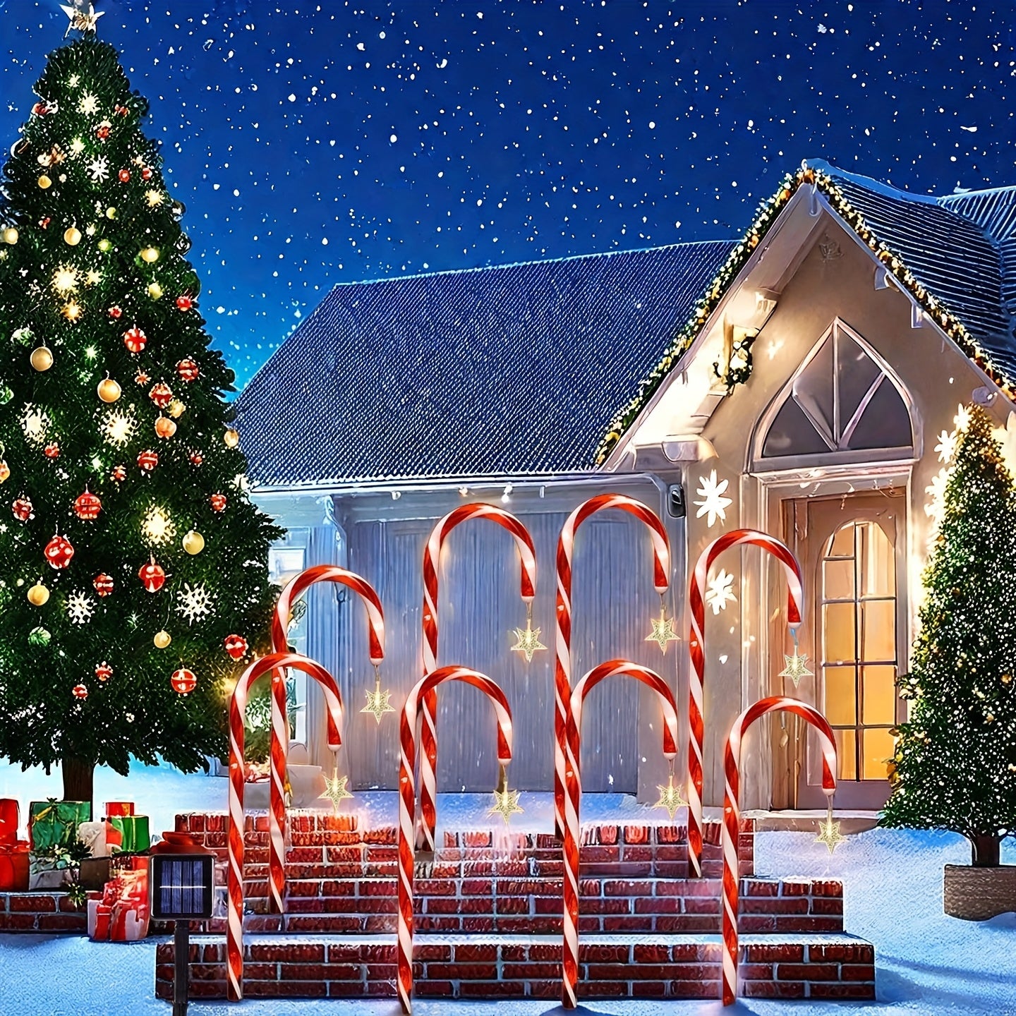 Đèn Sao Trúc Năng Lượng Mặt Trời Noel 5/10 Cây Đỏ Trắng