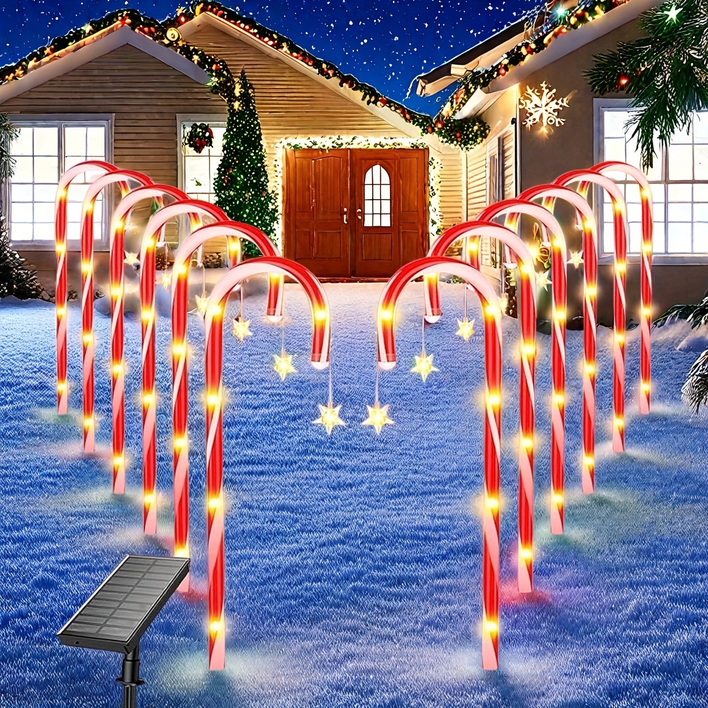 Đèn Sao Trúc Năng Lượng Mặt Trời Noel 5/10 Cây Đỏ Trắng