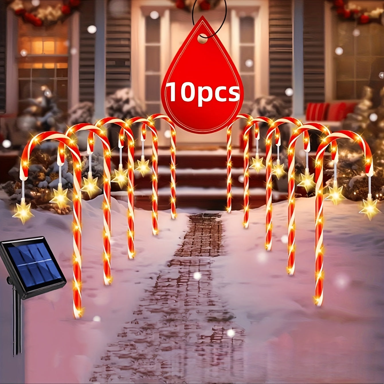 Đèn Sao Trúc Năng Lượng Mặt Trời Noel 5/10 Cây Đỏ Trắng