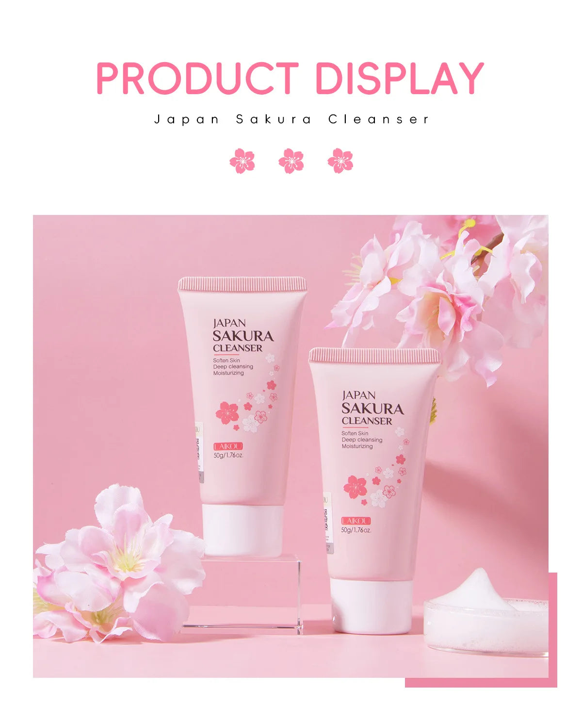 Sakura Cleanser Rich Foam Deep Clean Remove Grease Improve Oily Face Wash Cream Gentle Moisturizing Remove Blackhead CleanserSak - Daisan Mart
