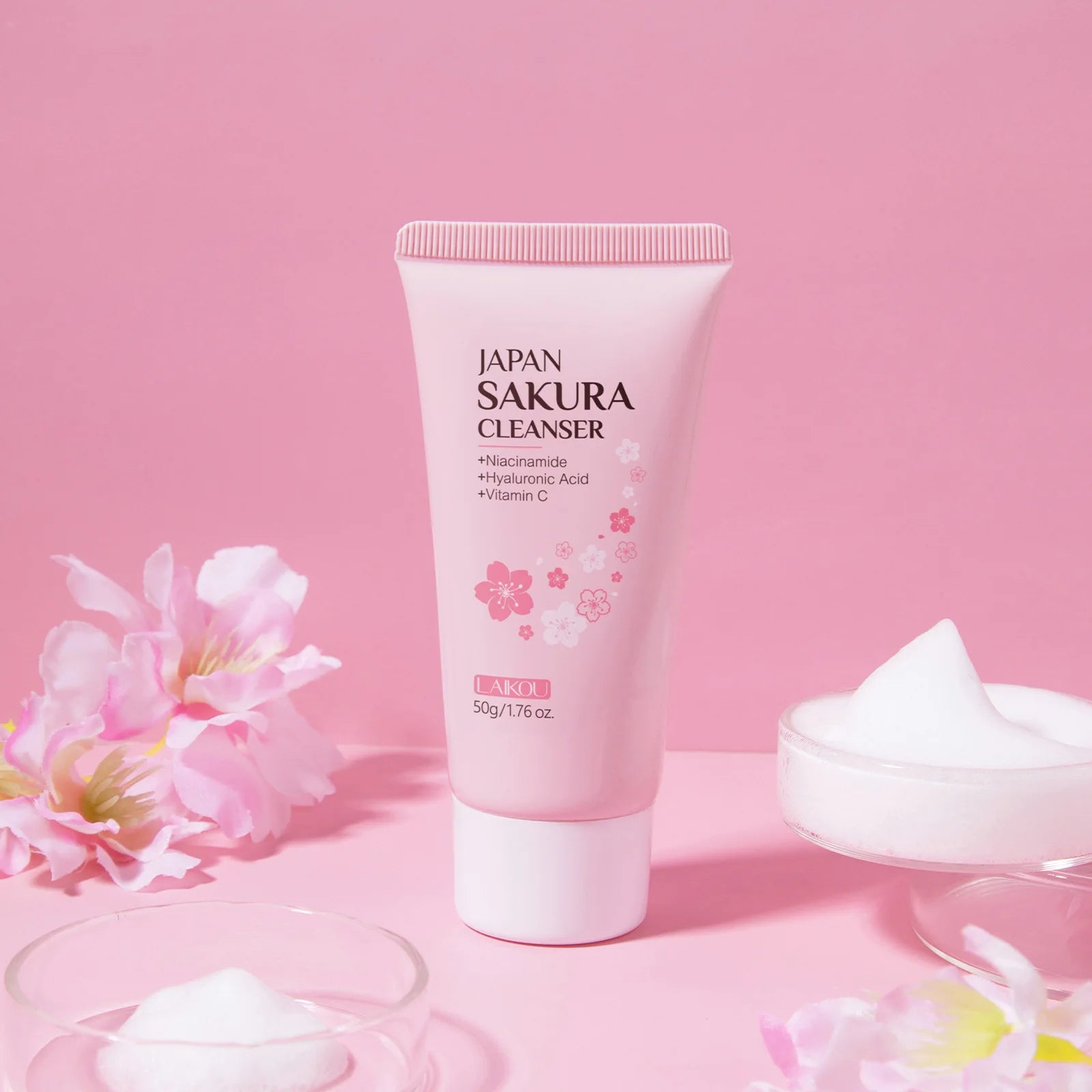 Sakura Cleanser Rich Foam Deep Clean Remove Grease Improve Oily Face Wash Cream Gentle Moisturizing Remove Blackhead CleanserSak - Daisan Mart