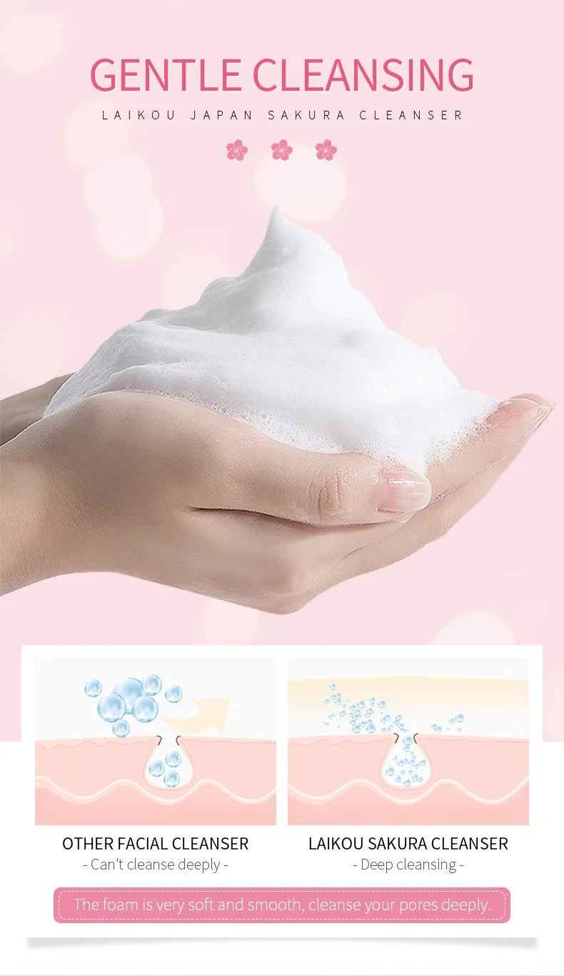 櫻花潔面乳，豐富泡沫，深層清潔，去除油脂，改善油性肌膚，溫和保濕，去除黑頭