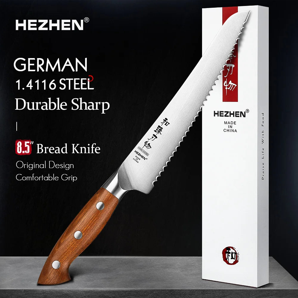 Bộ Dao Bếp HEZHEN Thép 1.4116 Cán Gỗ Đỏ - Daisan Mart