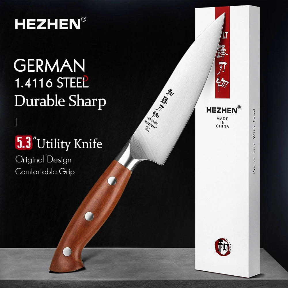 Bộ Dao Bếp HEZHEN Thép 1.4116 Cán Gỗ Đỏ - Daisan Mart