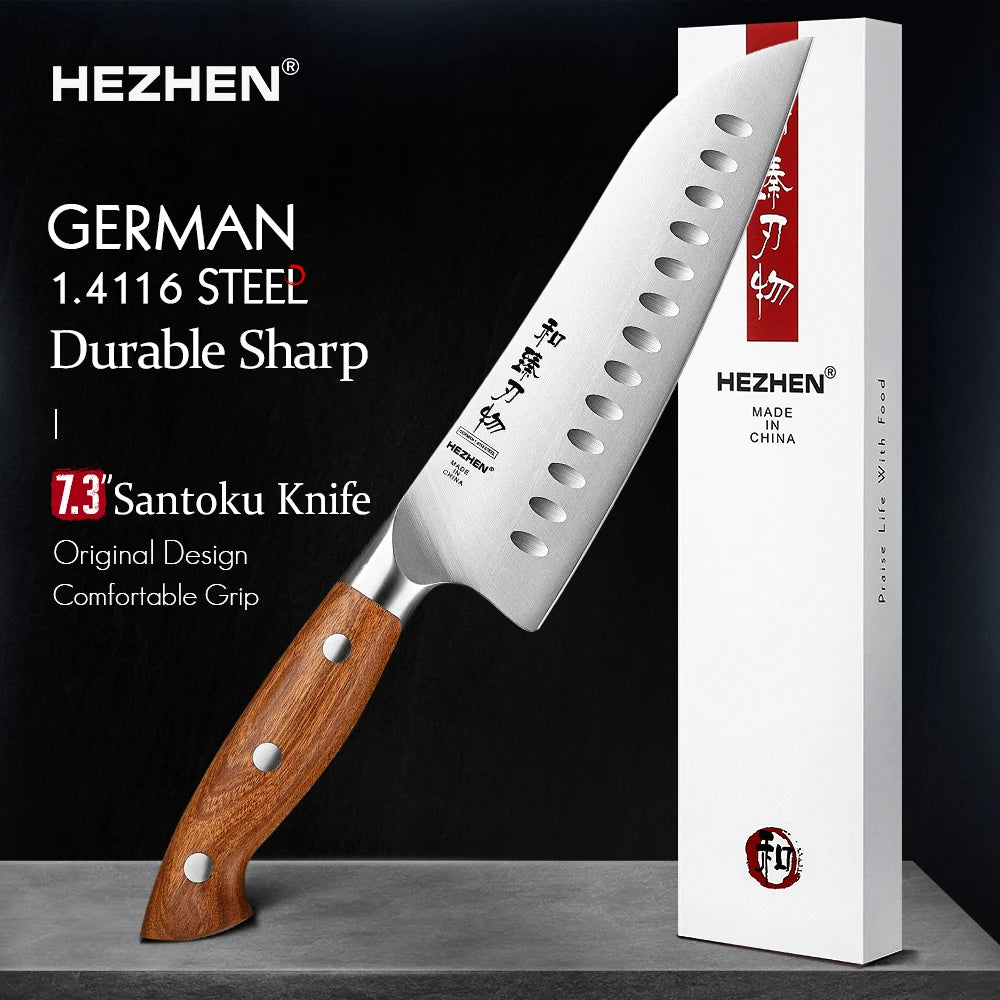 Bộ Dao Bếp HEZHEN Thép 1.4116 Cán Gỗ Đỏ - Daisan Mart