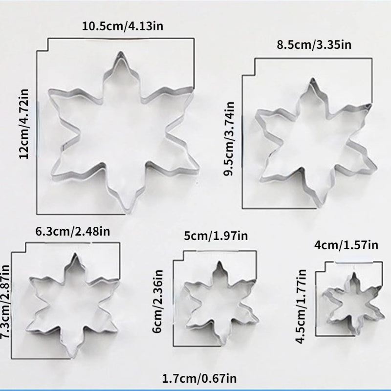5pcs Snowflake Cookie Molds DIY Baking Stainless Steel Cake Ice Snowflake Handmade Cookie Molds