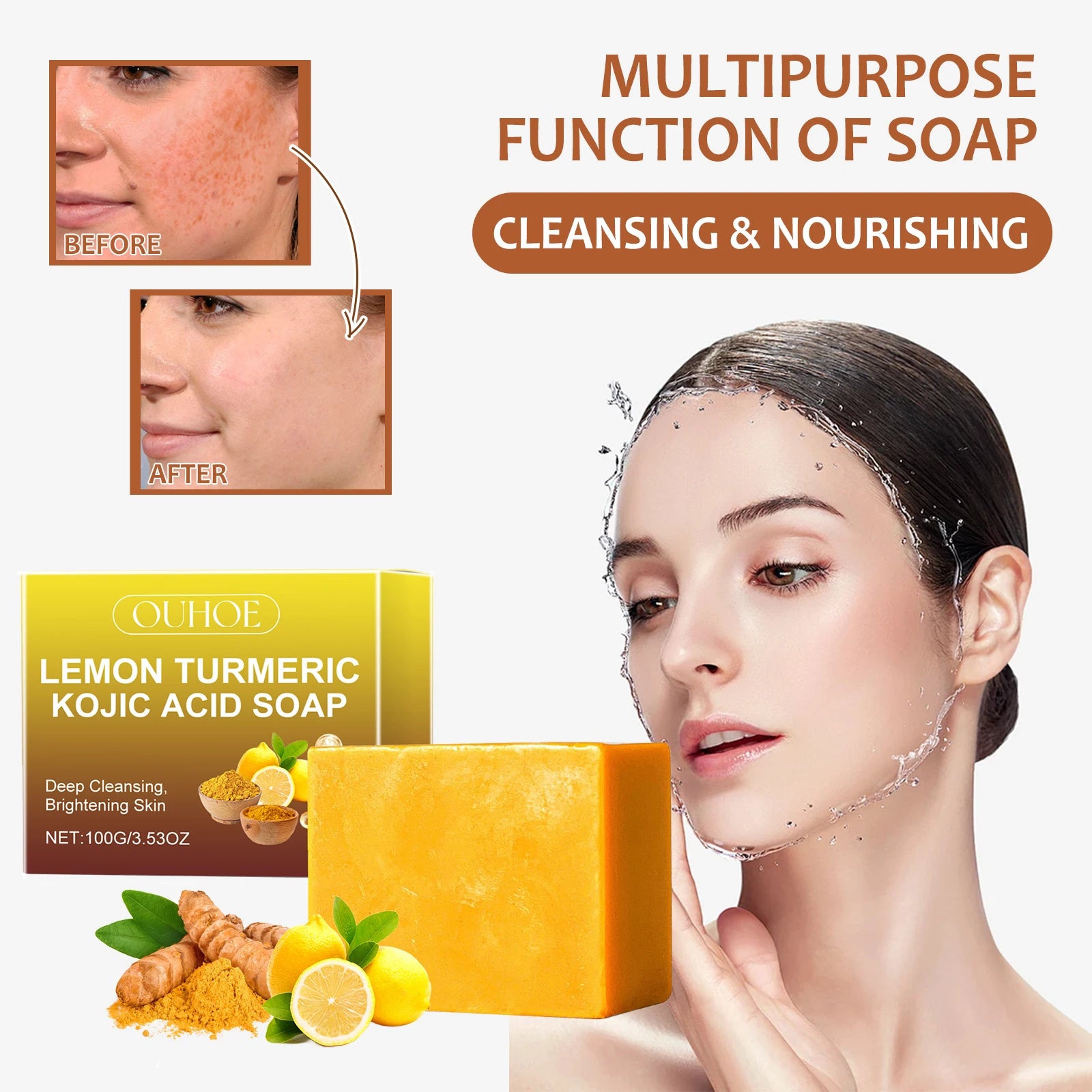 Facial Cleaning Handmade Soap Lemon Turmeric Kojic Acid Soap Deeply Cleansing Exfoliating Even Skin Tone Bathing Soap Skincare - Daisan Mart