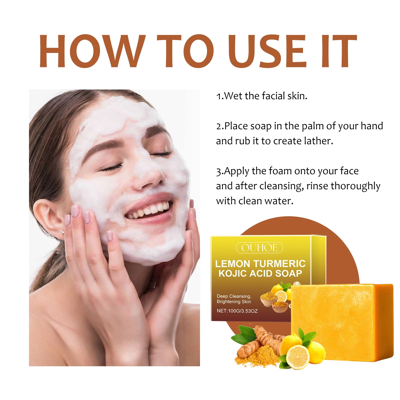 Facial Cleaning Handmade Soap Lemon Turmeric Kojic Acid Soap Deeply Cleansing Exfoliating Even Skin Tone Bathing Soap Skincare - Daisan Mart