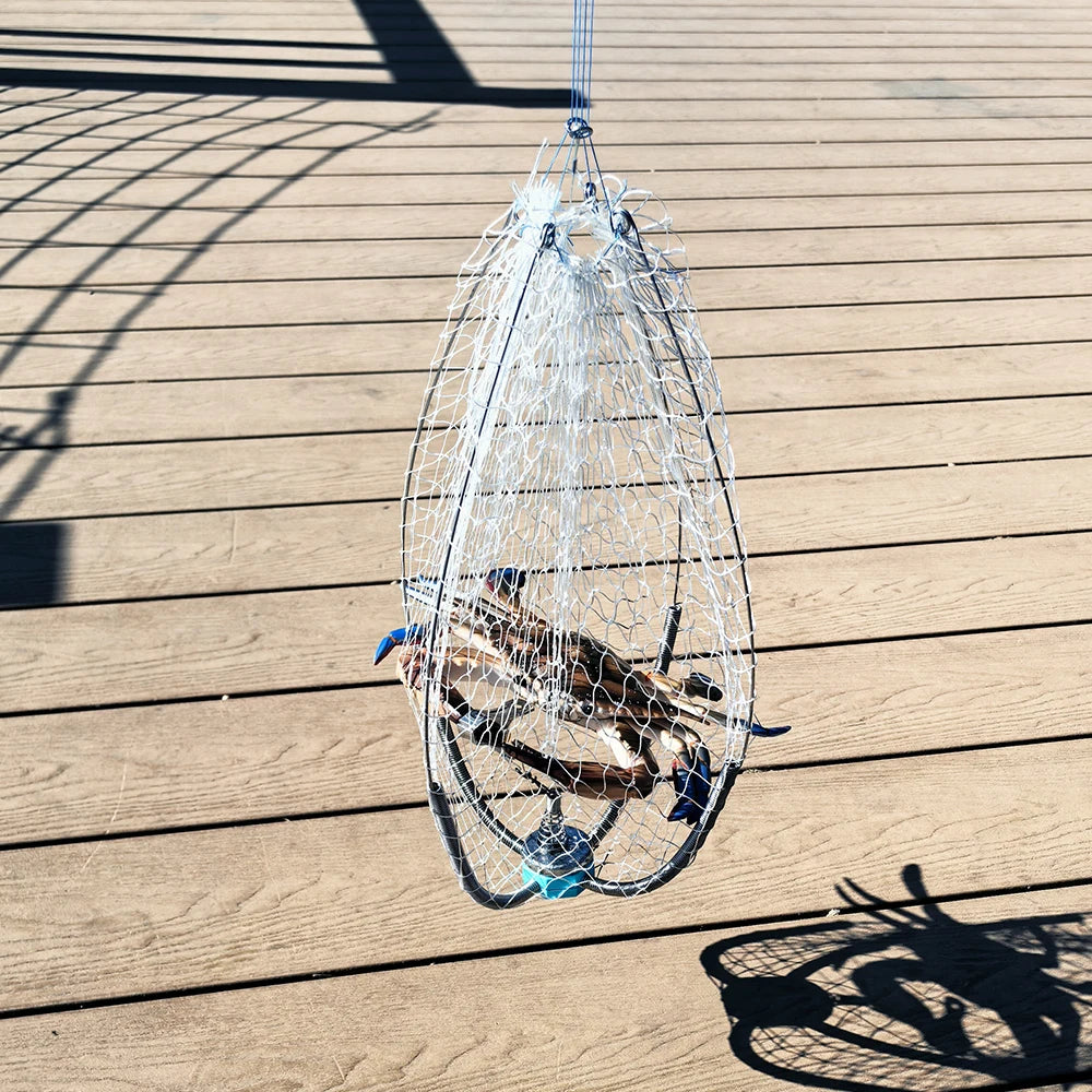 1 pc spring contracting crab cage, stainless steel wire anti bite fishing net, bait cage for catching lobsters and crabs