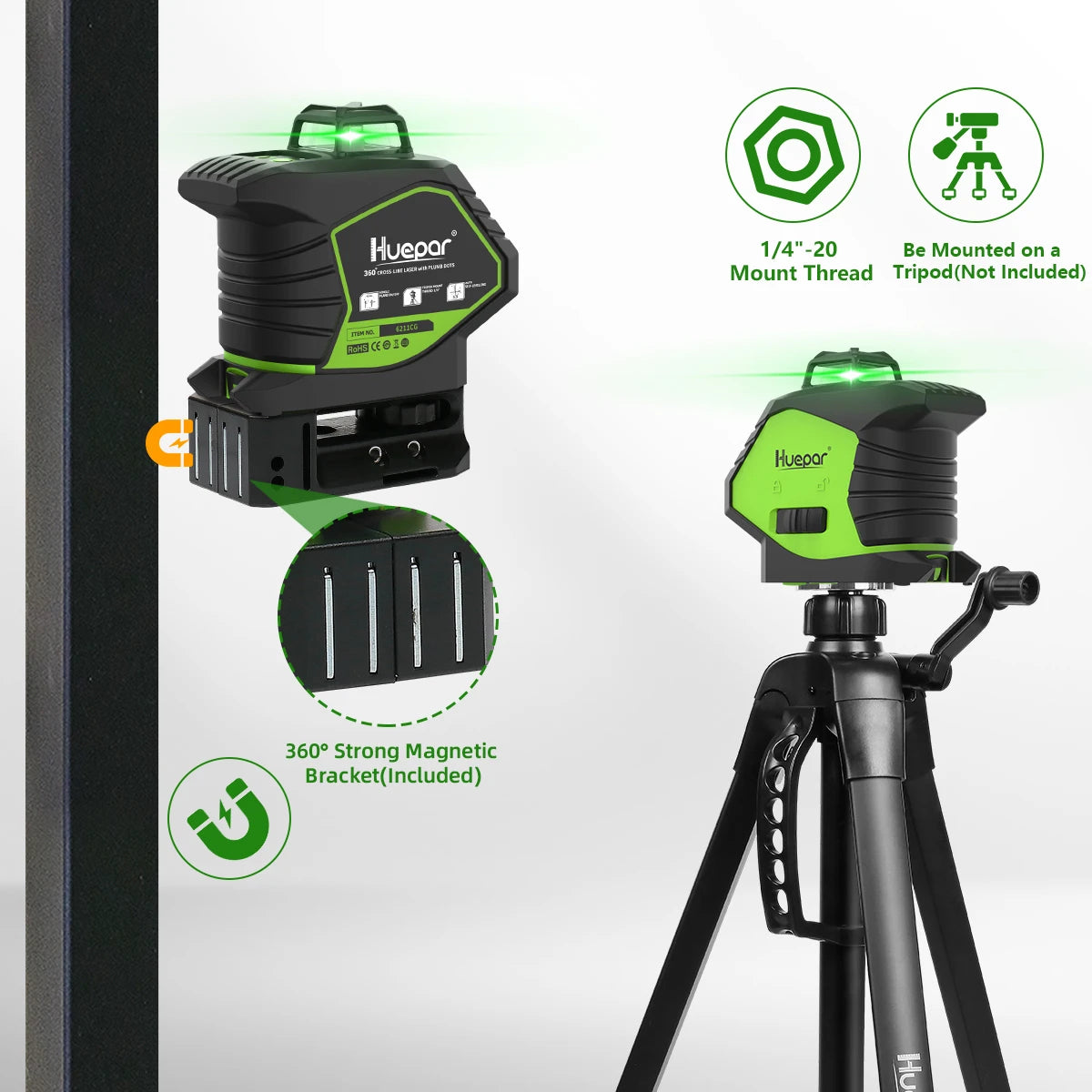 Máy Laser Cân Bằng 5 Tia Xanh Huepar 360° 6211CG - Daisan Mart