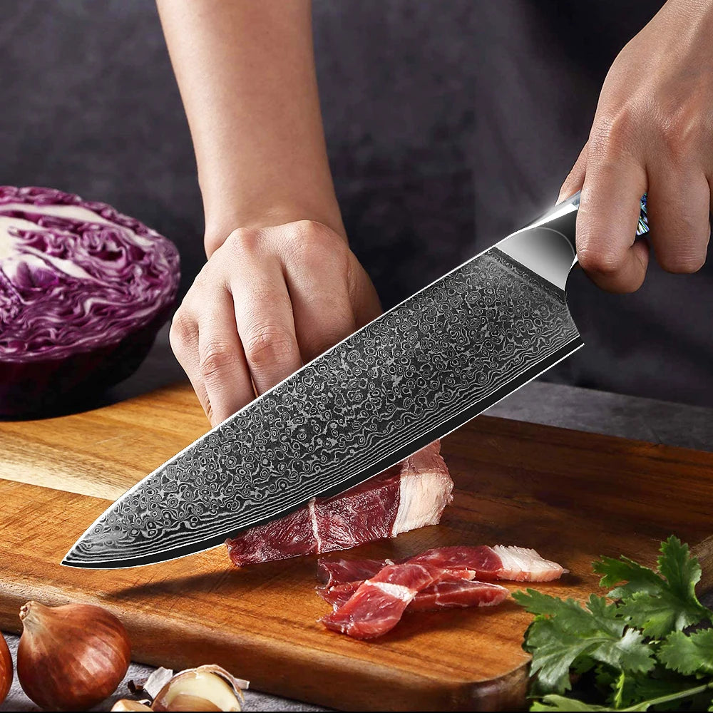 Dao Bếp Damascus VG10 67 Lớp Tay Cầm Vỏ Bào Ngư - Daisan Mart