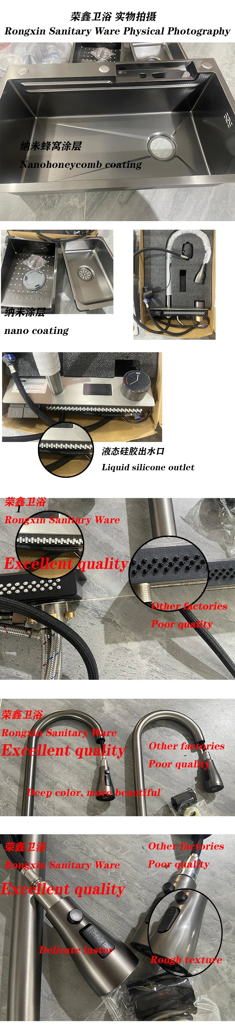 Bồn Rửa Thông Minh Xám Gunmetal LED Nhiệt Độ Kèm Vòi - Daisan Mart
