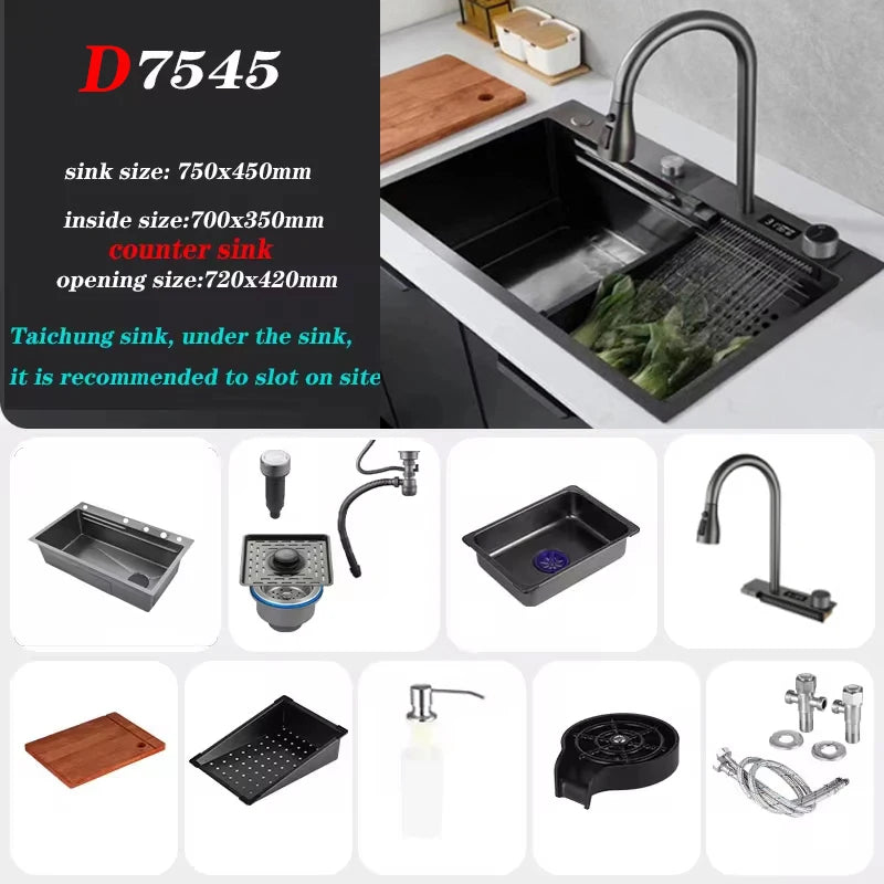 Bồn Rửa Thông Minh Xám Gunmetal LED Nhiệt Độ Kèm Vòi - Daisan Mart