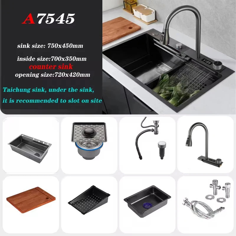 Bồn Rửa Thông Minh Xám Gunmetal LED Nhiệt Độ Kèm Vòi - Daisan Mart