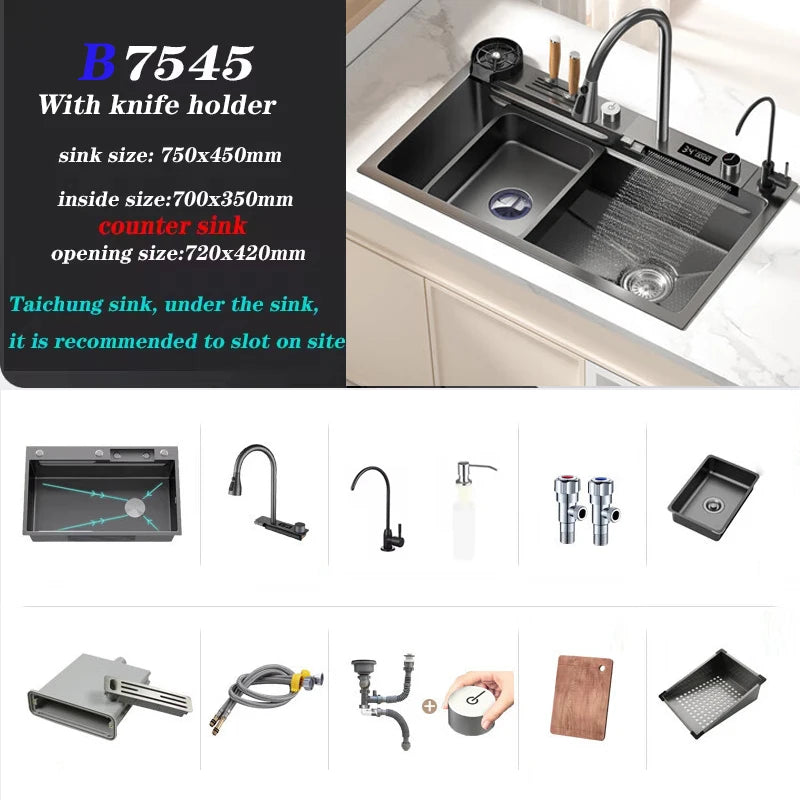 Bồn Rửa Thông Minh Xám Gunmetal LED Nhiệt Độ Kèm Vòi - Daisan Mart