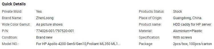 NEW 774026-001 or 661914-001 3.5" Caddy Compatible For HP ML350 ML30 ML110 Gen10/9 HPE DL380 G10 PLUS Aopllo 4200 G9 HDD Tray - Daisan Mart