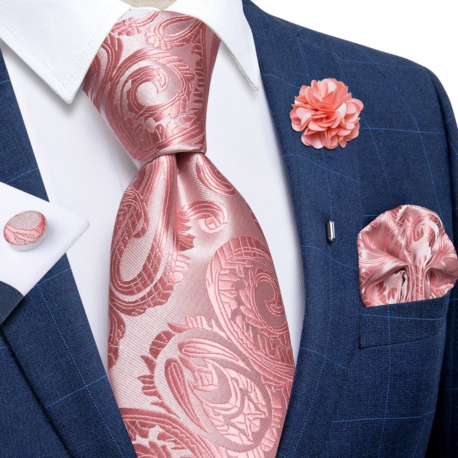 8公分領帶套裝（含領帶夾、口袋巾、袖扣）