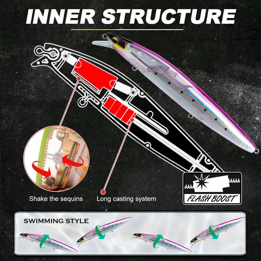 D1 Multi Piece Set Floating Minnow Fishing Lure 120mm/145mm Flash Flake Assassin Floating Hard Bait For Pike Bass Tackle - Daisan Mart