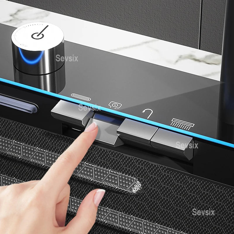 304 Stainless Steel Waterfall Kitchen Sink Large Single Slot Integrated Digital Display Faucet Set Soap Dispenser Cup Washer - Daisan Mart