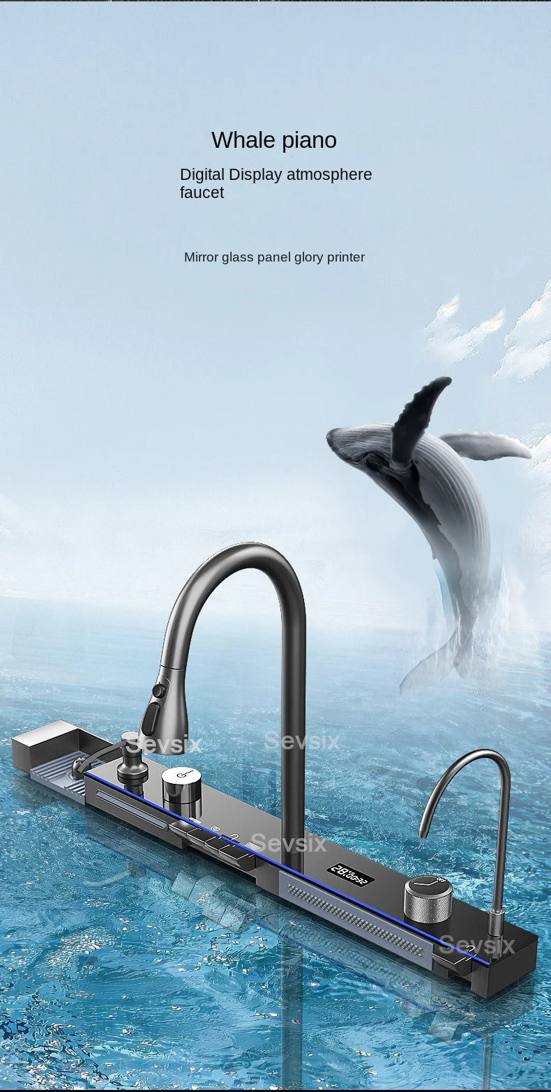 304 Stainless Steel Waterfall Kitchen Sink Large Single Slot Integrated Digital Display Faucet Set Soap Dispenser Cup Washer - Daisan Mart